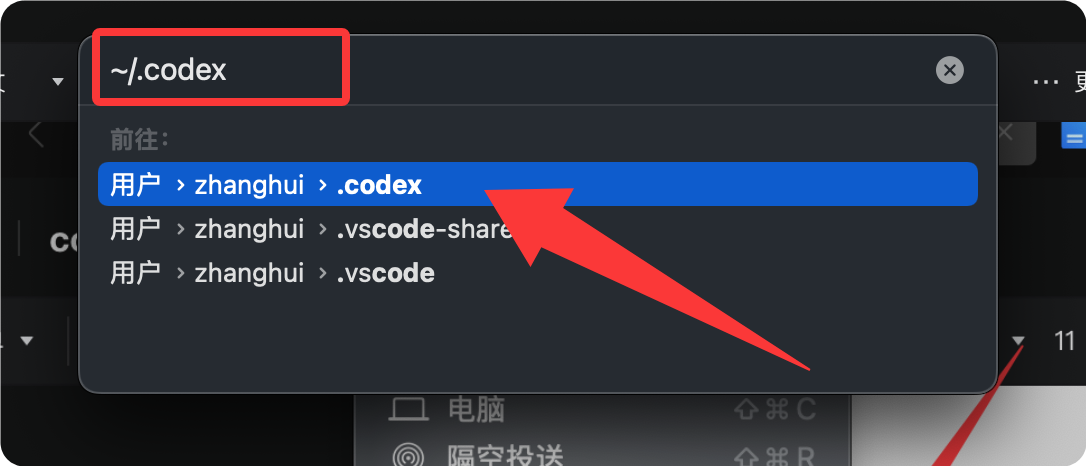macOS 输入 ~/.codex 配置目录