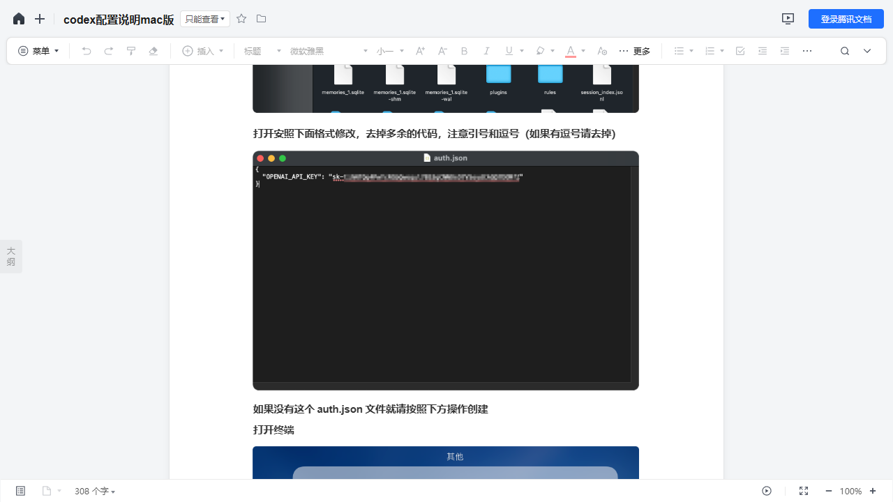 Mac 版 auth.json 内容示意